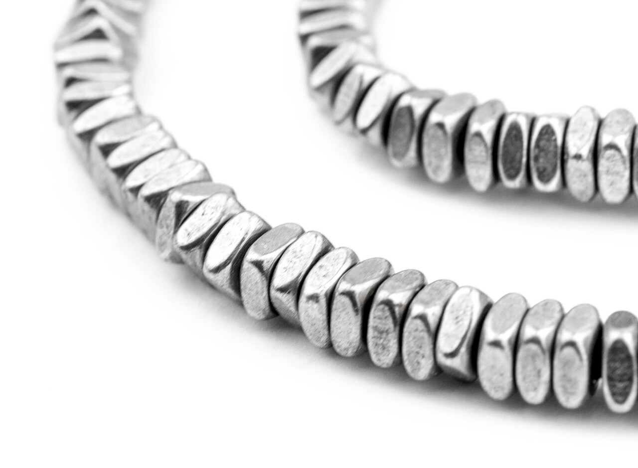 The Bead Chest Faceted Silver Square Beads 4mm White Metal Large Hole 24 Inch Strand